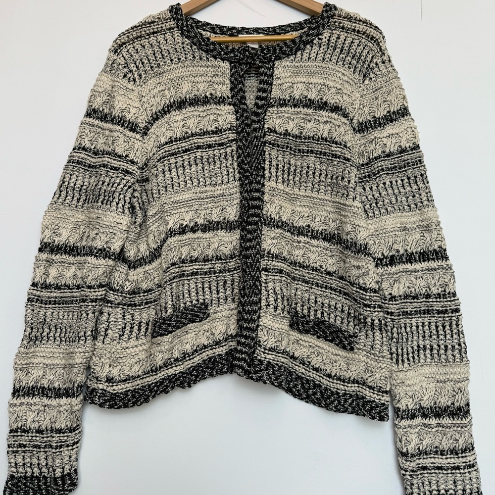 Chico's Tweedy Torrence Ecru Cardigan Sweater Metallic Winter Size‎ 2 (M/12)